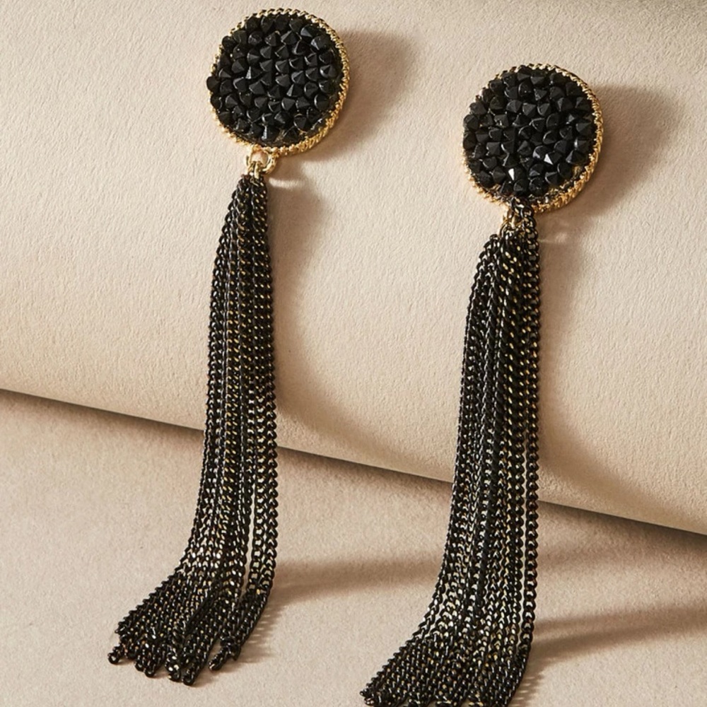 Black Tassel Crystal Earrings
